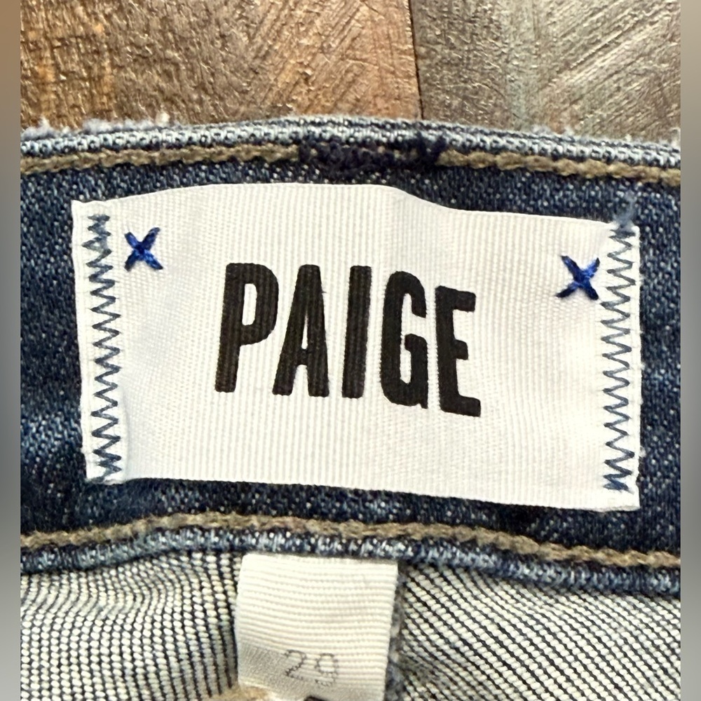 PAIGE Women’s High Rise Straight Leg Denim Jeans Size 29 Medium Wash Raw Hem EUC - Picture 3 of 6